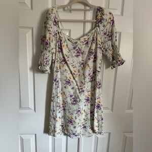 Francesca's Collections Sage Floral Midi Dress with Purple & Cream Blooms